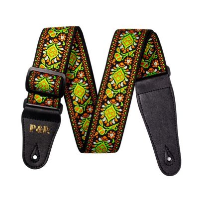 Sangle guitare Vintage fleurs et motifs vert