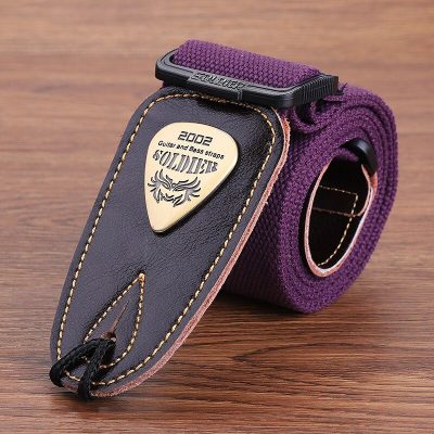 Sangle guitare classique électrique violet avec tête en cuir