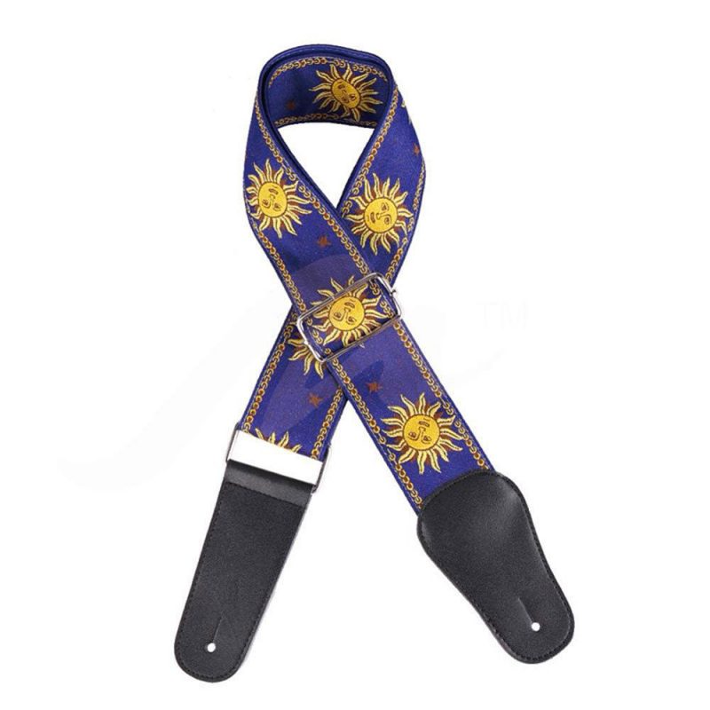 Sangle De Guitare Réglable En Coton-polyester - Motif Jacquard, Extrémités En Cuir, 73-145 Cm