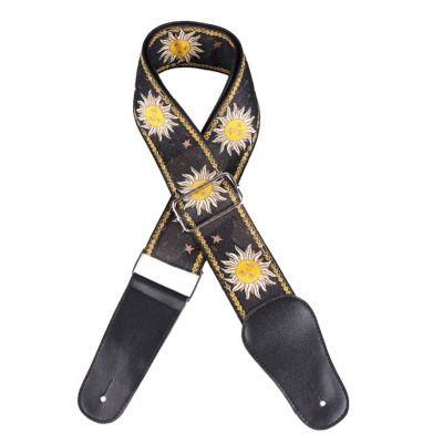 Sangle guitare électrique jacquard soleil noir