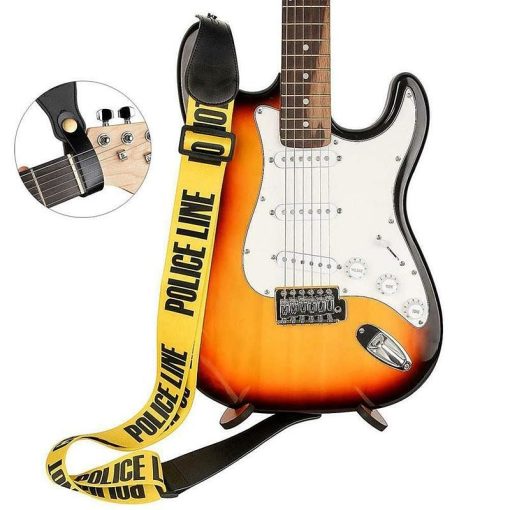 Sangle guitare classique/électrique jaune polyester avec extrémités en cuir
