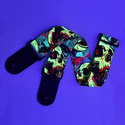 Sangle guitare tête de mort fluorescente
