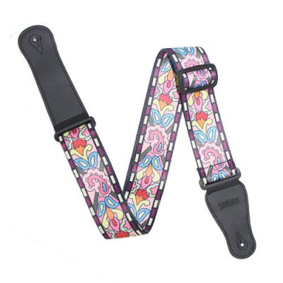 Sangle de guitare vintage polyester avec bouton de fixation pour sangle