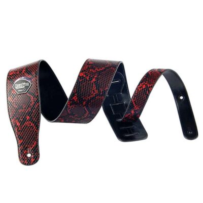 Sangle de guitare électrique ou classique à motif de peau de serpent - 2 couleurs - rouge