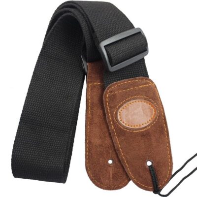 Sangle en cuir véritable pour guitare acoustique - 5 couleurs au choix - Noir