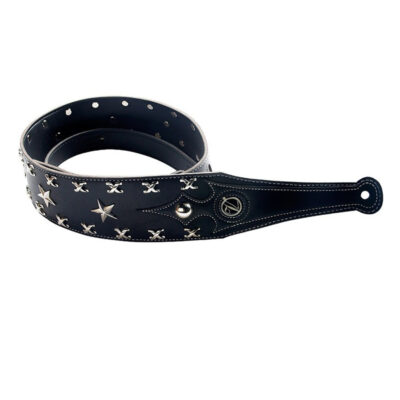 Sangle de guitare en cuir motif étoiles en metal