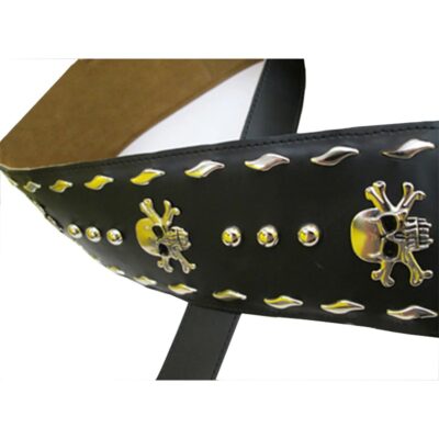 Sangle de guitare en cuir motifs tête de mort tête de pirates - modèle 1