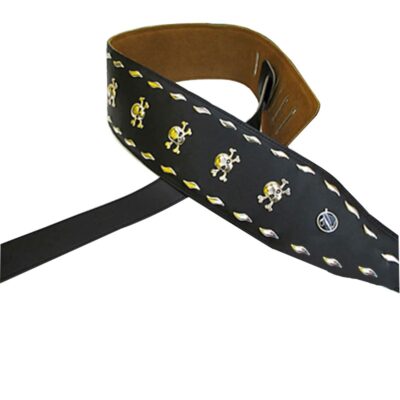 Sangle de guitare en cuir motifs tête de mort tête de pirates - modèle 2