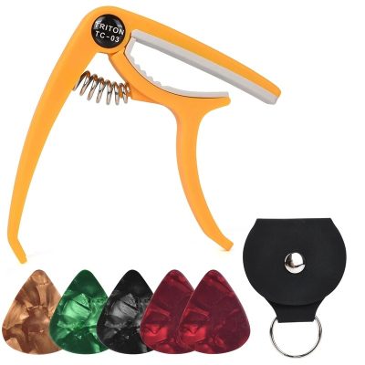 Capodastre de guitare acoustique et électrique - avec 5 médiators ET Porte médiator inclus couleur jaune