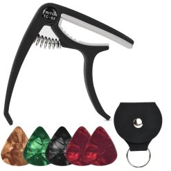 Capodastre de guitare acoustique et électrique - avec 5 médiators ET Porte médiator inclus couleur noir