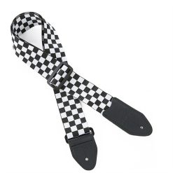 Sangle de guitare Vintage motif damier couleur noir et blanc