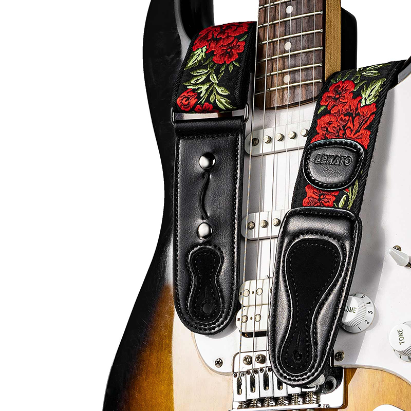 Sangle de guitare électrique vintage motif Fleurs Roses - 3 couleurs au  choix !
