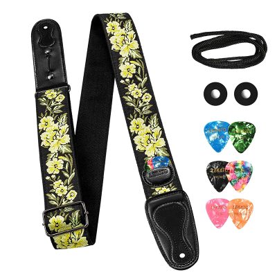 Sangle de guitare Vintage motif rose couleur jaune