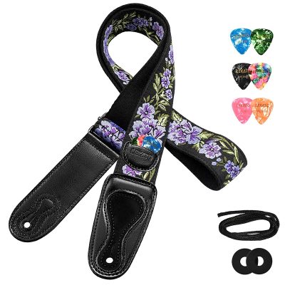 Sangle de guitare Vintage motif rose couleur violet