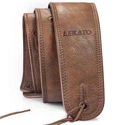 Sangle de guitare basse en cuir marron