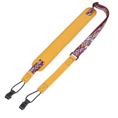 Sangle de ukulélé en cuir réglable à double crochet couleur jaune