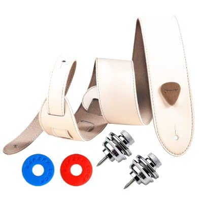 sangle de guitare en cuir véritable large et souple - avec kit - couleur blanc