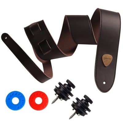 sangle de guitare en cuir véritable large et souple - avec kit - couleur marron