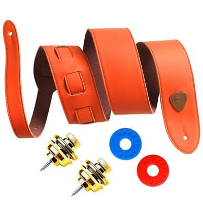 sangle de guitare en cuir véritable large et souple - avec kit - couleur orange