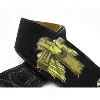 Sangle de guitare acoustique en cuir à deux couches avec motif croix et cœur - modèle 1