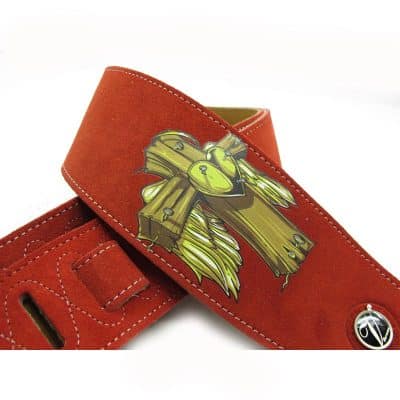 Sangle de guitare acoustique en cuir à deux couches avec motif croix et cœur - modèle 2