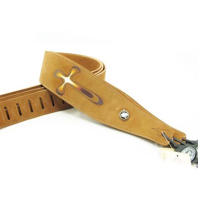 Sangle de guitare acoustique en cuir à deux couches avec motif croix - marron