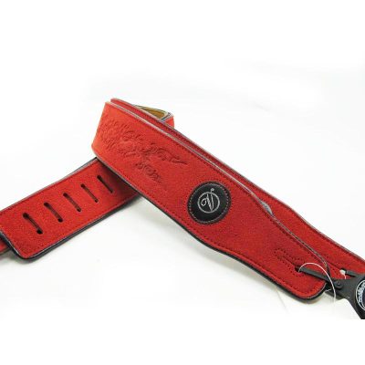 Sangle de guitare en nubuck travaillé - rouge