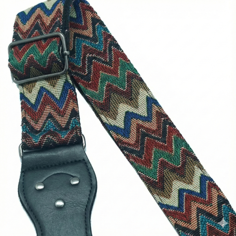 Magnifique Sangle de Guitare Design éthnique Artisan Zigzag
