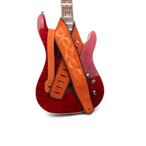 Sangle de guitare acoustique ou électrique western couleur marron portée