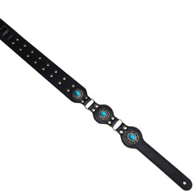Sangle de guitare en cuir incrustée de médaillons turquoises