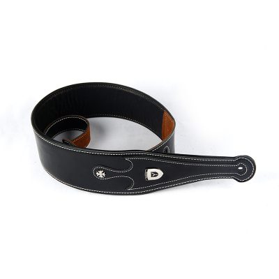 Sangle en cuir pour guitare acoustique double-couche - modèle noir