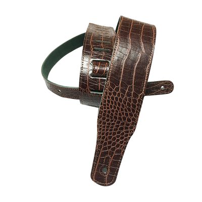 Sangle guitare en cuir brun foncé imitation croco