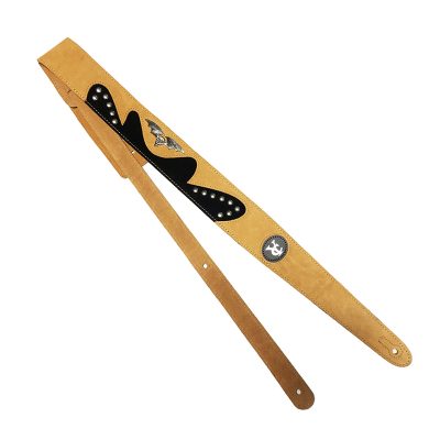 vue sangle de guitare noir et camel en nubuck cloutée