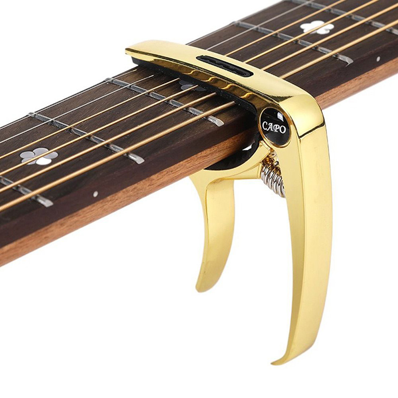 Capodastre pour guitare acoustique et électrique en metal ou bois - couleur or
