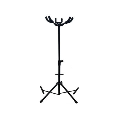 arricle porte guitare au sol trépied pilant et réglables pour 3 guitares ou 3 basses électriques modèle noir
