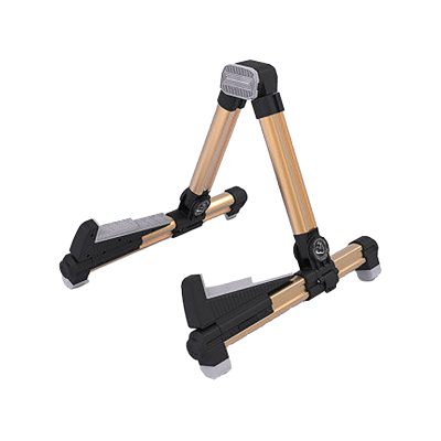 vue détails Porte guitare trépied pilant pour guitare en alilange couleur doré