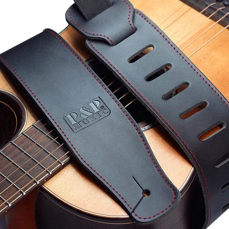 Skyzone Sangle Guitare Noire En Coton Avec Cuir - Réglable Pour Électrique, Acoustique, Basse