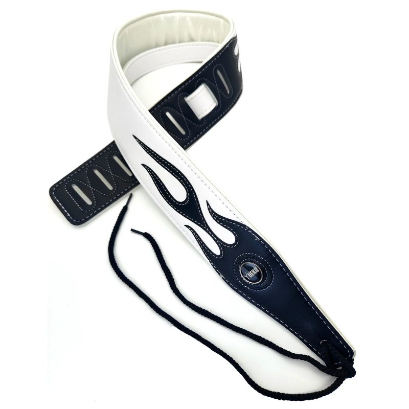 Sangle en cuir - modèle flammes iconique - modèle blanc et noir