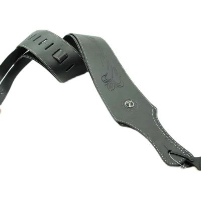 Sangle noire en cuir imprimé en relief sceaux discrets - modele 1
