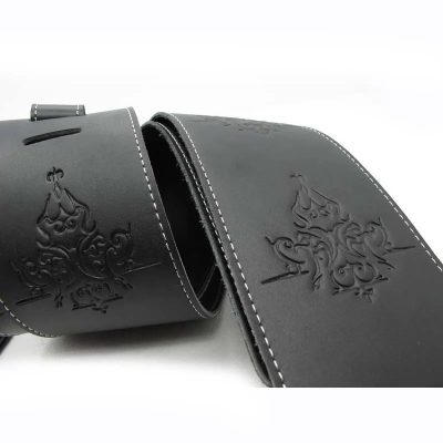 Sangle noire en cuir imprimé en relief sceaux discrets - modele 2
