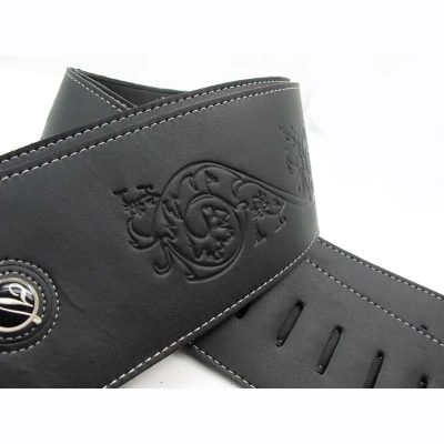 Sangle noire en cuir imprimé en relief sceaux discrets - modele 3