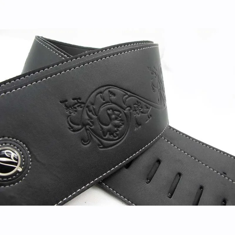 Sangle noire en cuir imprimé en relief sceaux discrets - modele 3