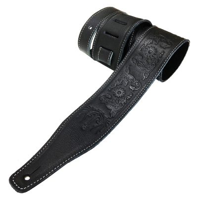Sangle noire en cuir imprimé en relief volutes charmantes - modele 1