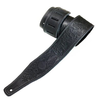 Sangle noire en cuir imprimé en relief volutes charmantes - modele 2