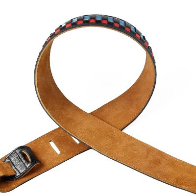 vue arriere Sangle en cuir ajouré bleu et rouge