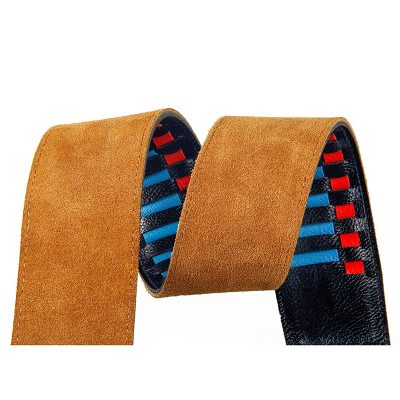 vue arriere de la Sangle en cuir ajouré bleu et rouge