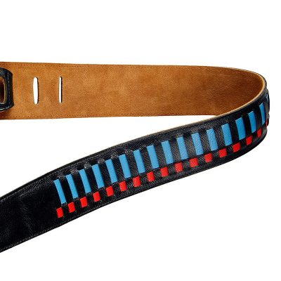 vue complete de la Sangle en cuir ajouré bleu et rouge