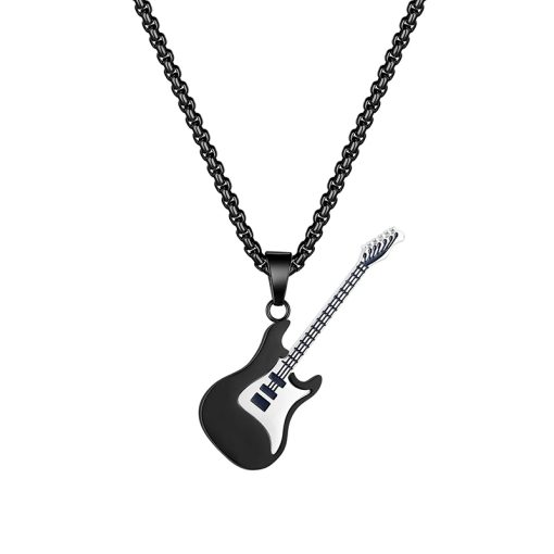 Collier pendentif volume plein guitare électrique : 3 couleurs de métal - noir