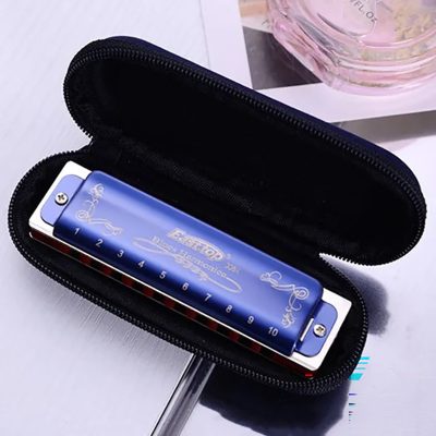 Harmonica diatonique bleu métallisé 7 accordages - clé A