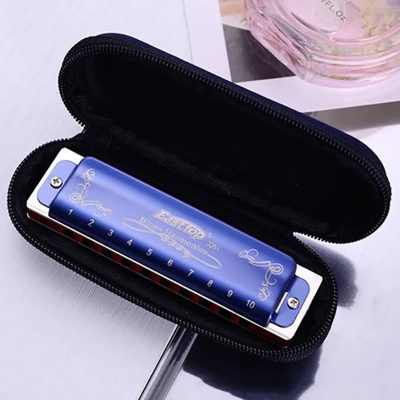 Harmonica diatonique bleu métallisé 7 accordages - clé B